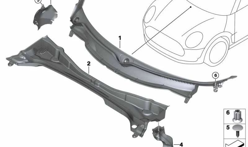 Cubierta derivabrisas pieza 2 OEM 51717354229 para MINI Clubman F54, F54 LCI. Original MINI.