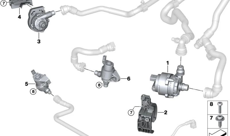 Soporte bomba de agua eléctrica OEM 11518740669 para BMW U06, U11. Original BMW.