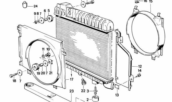 Radiador con enfriador de aceite de la transmisión OEM 17111712056 para BMW E30. Original BMW.