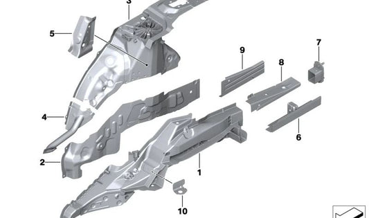 Erweiterung der rechten Side -Querleiste für die BMW 5 F90 -Serie, G30, G38, G60, G61, G68, G90 (OEM 41007431646). Original BMW