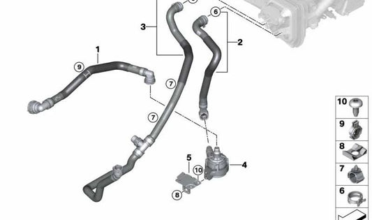 Tubo de líquido refrigerante OEM 64219398798 para BMW G05, G06. Original BMW.