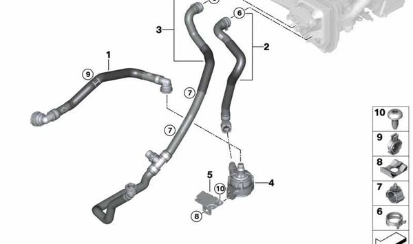 Tubo de líquido refrigerante OEM 64219398798 para BMW G05, G06. Original BMW.