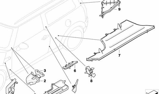 Pieza de forma columna B interior izquierda OEM 41217184935 para MINI R50, R53, R56, Clubman R55... y más. Original MINI.