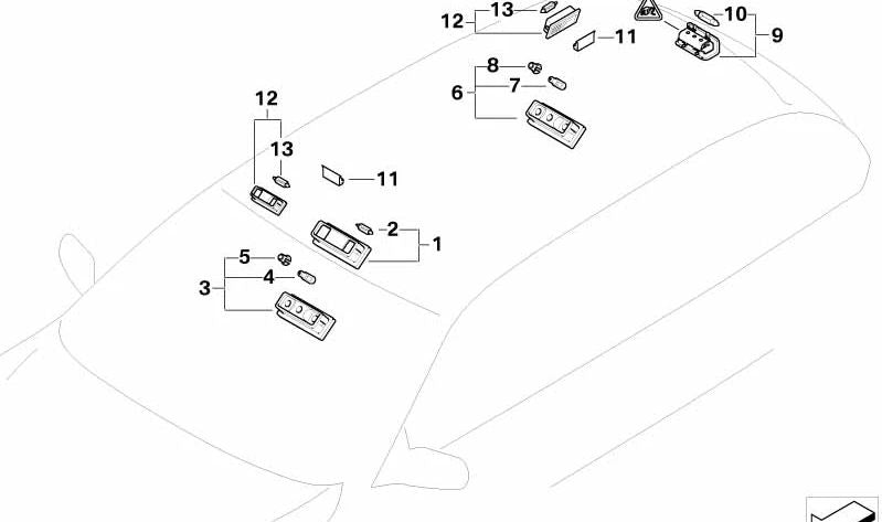 Luz de lectura interior trasera central OEM 63316961998 para BMW E46. Original BMW.