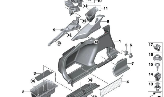 Panel lateral izquierdo maletero OEM 51479871065 para BMW Serie 4 G26 (todos los modelos compatibles). Color antracita. Repuesto original BMW.