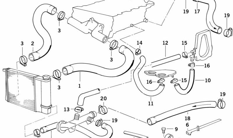 Manguera del sistema de refrigeración OEM 11531739552 para BMW E36, E39, Z3. Original BMW.
