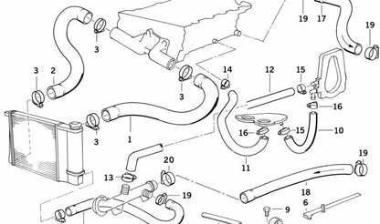 Manguera del sistema de refrigeración OEM 11531739552 para BMW E36, E39, Z3. Original BMW.