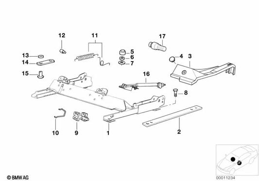 Guida al sedile destro per BMW 3 E36 Serie (OEM 52108234796). BMW originale.