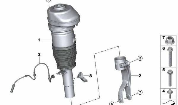 Amortiguador neumático delantero derecho OEM 37106869036 para BMW G07. Original BMW.