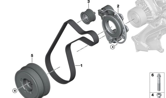 Tensor mecánico de correa OEM 11287952896 para BMW U06 (225e xDrive, 230e xDrive) y U11 (X1 xDrive25e, xDrive30e). Original BMW.