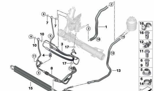 Dehnschlauch para BMW Series 1: E81, E82, E87, E87N, E88; Série 3: E90, E90N, E91, E91N, E92, E92N, E93, E93N (OEM 32416784335). BMW original.