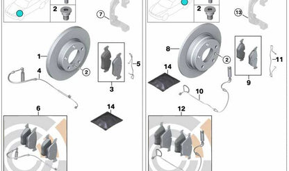 Juego de reparación para pastillas de freno sin asbesto OEM 34116770332 para MINI R50, R52, R53, MINI One, Cooper, Cooper S (años 2000-2006). Original MINI.