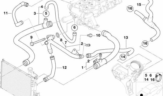 Mangueira de água OEM 11532247308 para BMW E46. Peça do sistema de refrigeração. BMW original.