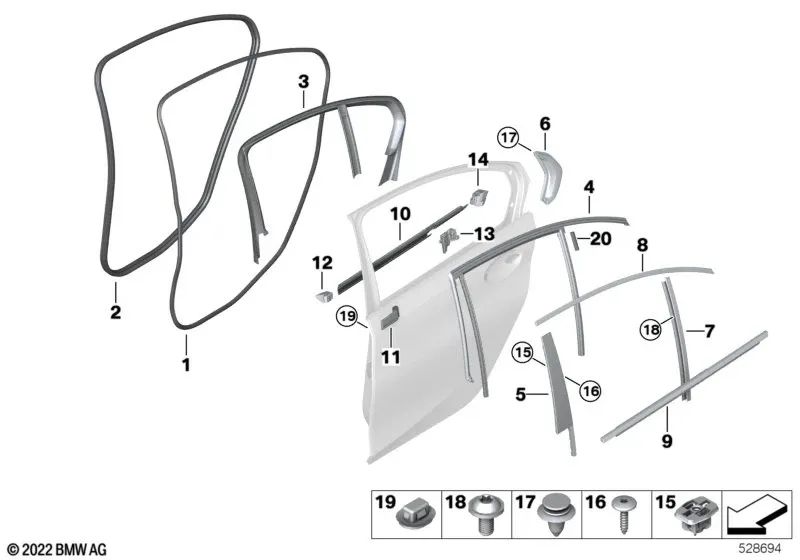 Couvercle de la fenêtre de la porte arrière droite pour BMW G20 (OEM 51359483228). BMW d'origine