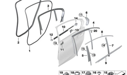 Tapizado interior puerta trasera izquierda OEM 51337465151 para BMW G20, G80. Original BMW.
