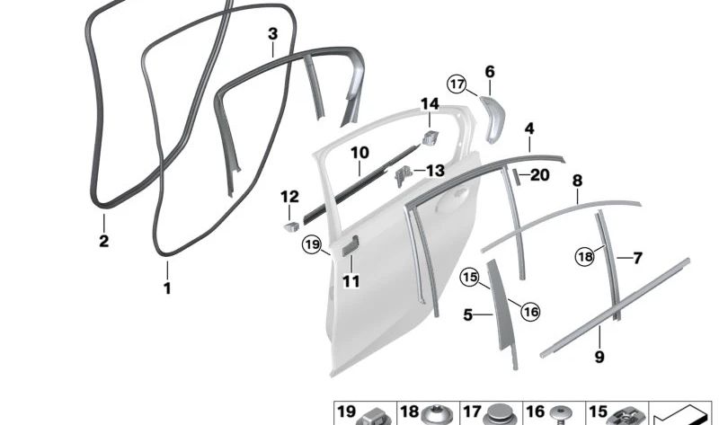 Cubierta del marco de la ventana trasera izquierda OEM 51359483227 para BMW G20. Original BMW.