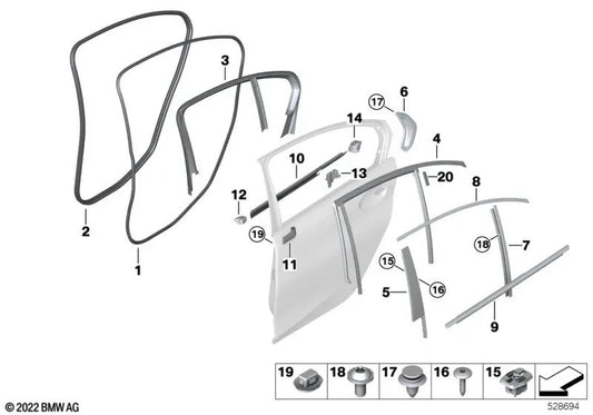 Proteção de borda de porta traseira para BMW G28, G28N (OEM 51727497915). BMW original