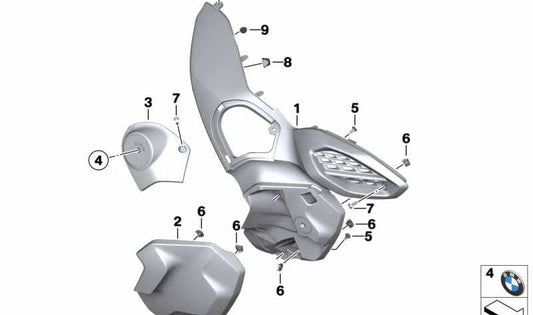 Tapa conducto de admisión izquierda OEM 46638560315 para BMW Motorrad R 1250 GS Adventure (RK51, 0J51 A74 y 0M11 A74). Compatible desde 2018 hasta 2024. Original BMW Motorrad.