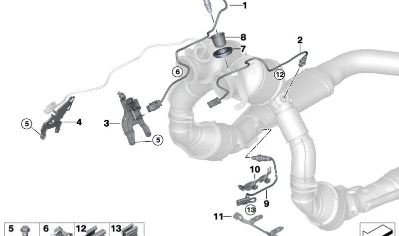 Condotto della sonda Lambda per BMW 5 F90, F90N, Serie 8 F91, F92, F93, X5 F95, X6 F96 (OEM 11789500717). BMW originale