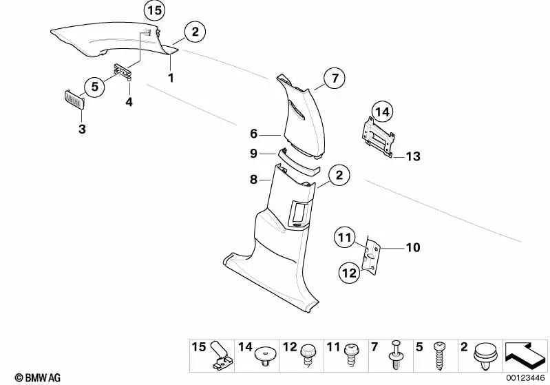 Upper Right Center Column Trim for BMW E65, E66 (OEM 51437031980). Original BMW.