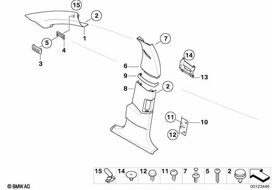 Revestimiento Columna Central Superior Izquierda para BMW E65, E66 (OEM 51437031979). Original BMW.
