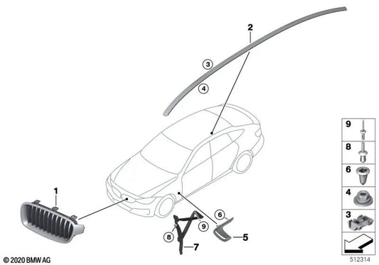 RECHTEN -PRINTED SEITE ENTRAGEN -AIR -KAIL für BMW 3 F34 -Serie, F34N (OEM 51747382006). Original BMW.