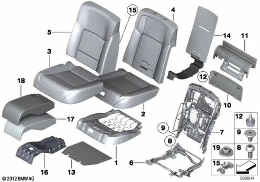 Sede in pelle centrale per BMW 7 F01 Serie, F02, F04 (OEM 52207291456). BMW originale.