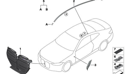 Drucken des linken Dachforms OEM 51137930955 für BMW G22, G22N, G82, G82N. Originaler BMW Ersatz.