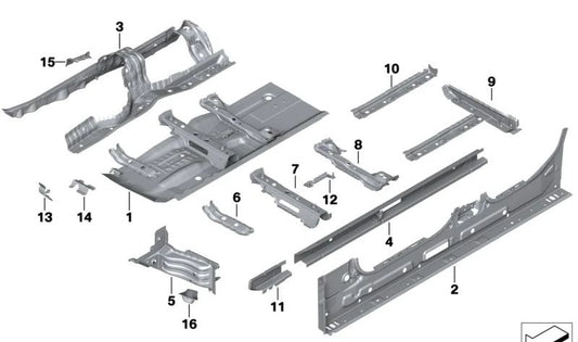 Refuerzo túnel central delantero derecho OEM 41007488050 para BMW G20, G20N, G21, G21N, G28, G28N, G80, G80N, G81, G81N, G22, G22N, G23, G23N, G26, G26N, G42, G87, G82, G82N, G83, G83N. Original BMW.