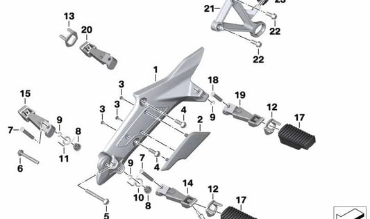 Poggiapiedi sinistro OEM 46718568173 per moto BMW K1600GT, K1600GTL. BMW Motorrad originale.