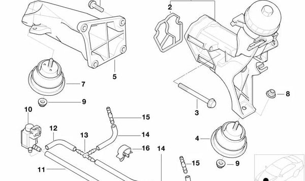 Soporte motor derecho OEM 22116752742 para BMW E39 (520i, 523i, 525i, 528i, 530i, 535i, 540i, M5). Original BMW.