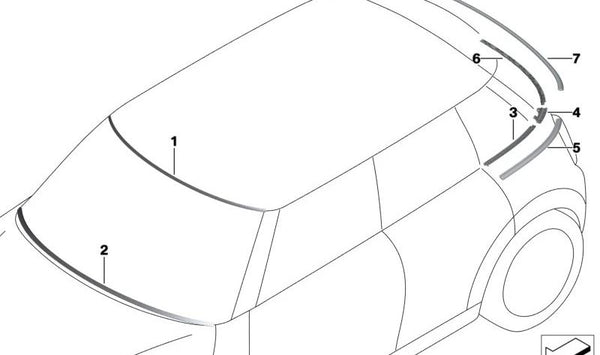 Sujeción moldura embellecedora montante D derecho OEM 51377338626 para MINI F55, F55 LCI, F65. Original MINI.