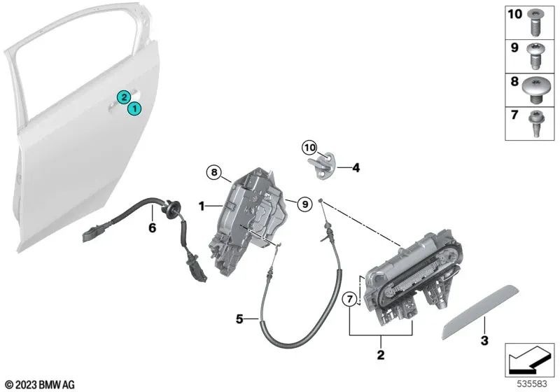 Blocco del sistema posteriore destro per BMW F70 Series 1, U06 Series 2, G60 Series 5, G61 Serie 5, G68 Series 5, G90 Series 5, U11 X1, U10 X2, G45 X3 (OEM 51225A160C2). BMW originale.