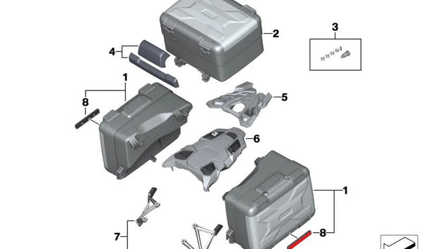 Maleta Vario derecha OEM 77409899412 para motos BMW R1200GS, R1250GS, R1200GS Adventure. Original BMW Motorrad.