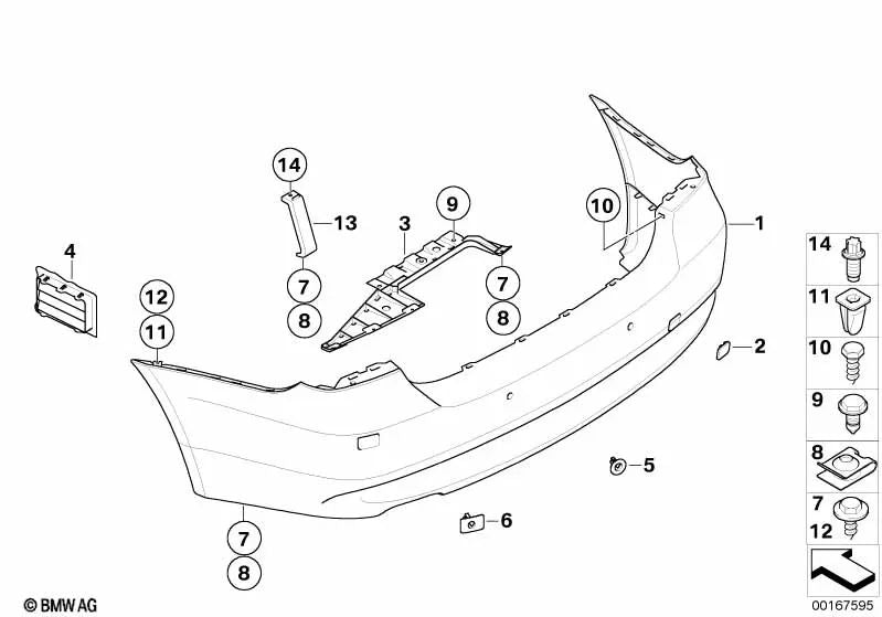 Imprimir ajuste do para -choque traseiro para BMW 3 E91N Series (OEM 51127202703). BMW original