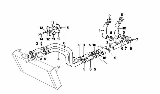 OEM cooling hose 1712160443 for BMW E46, E83, E85, E86. Original BMW.