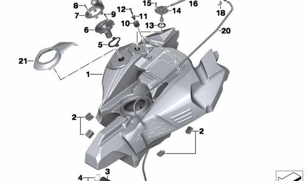 Depósito de combustible OEM 16118530524 para BMW Motorrad F 800 GS Adventure (FK75) 2013-2017. Repuesto original BMW Motorrad.