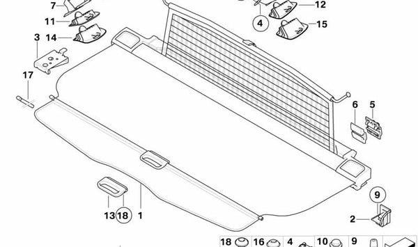 Cubierta enrollable del maletero OEM 51477261925 para BMW E91. Original BMW.
