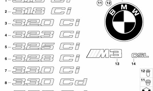 Emblema trasero adhesivo OEM 51148240120 para BMW E46. Original BMW.