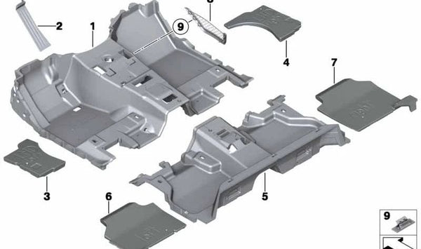 Revestimiento de suelo trasero para BMW F25 (OEM 51479208191). Original BMW