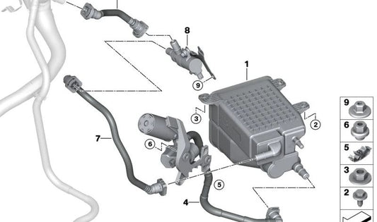 Válvula de aislamiento del tanque de combustible OEM 16137562182 para BMW G70. Original BMW.