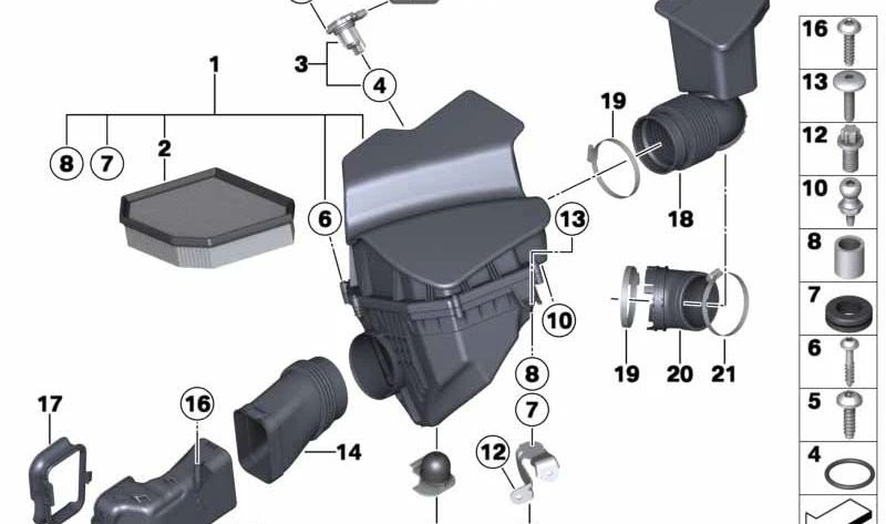Manguito del aire con resonador OEM 13717590595 para BMW F10, F11, F18, F01, F01N, F02, F02N, F18N. Pieza del sistema de admisión. Original BMW.