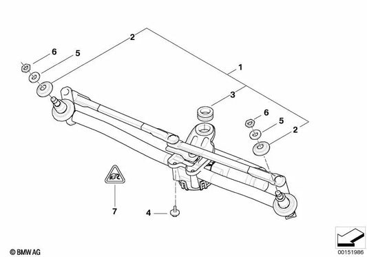 Meccanismo del tergicristallo per la BMW X3 E83, E83N (OEM 61617051670). BMW originale