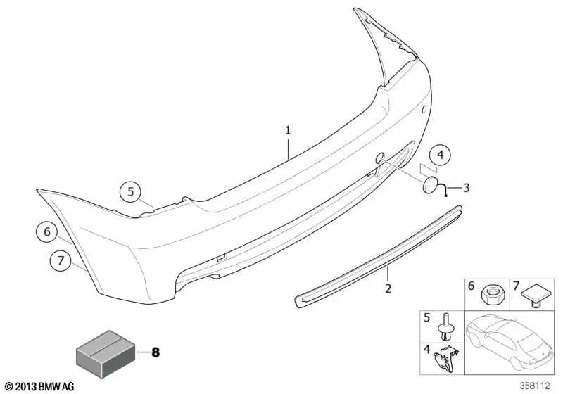 Moldagem do para -choque traseiro central para BMW E46 (OEM 51127894801). BMW original
