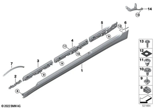 Schutzmalblatt für den rechten Steigbügel für BMW F90, G30, G31, G38 (OEM 5177385754). Original BMW.