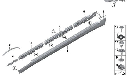 Cubierta lateral de estribo derecha imprimada OEM 51778073134 para BMW F90 (M5, M5 CS) y G30 (518d). Original BMW.