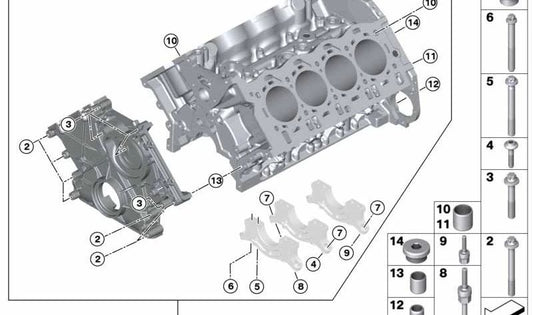 Alloggiamento del cilindro dell'albero motore per BMW G30, G11, G12, G05, G07 (OEM 11118600981). BMW originale.