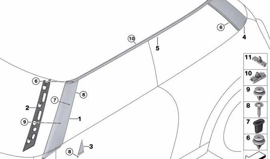 Paramento columna A derecha OEM 51137300008 para MINI F56, F56 BEV, F56 LCI, F56 BEV LCI, F66. Original MINI.