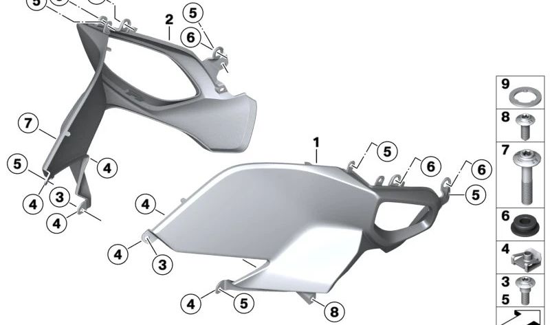 Protección de rodilla derecha OEM 46638533582 para BMW R1200RT, R1250RT. Original BMW Motorrad.