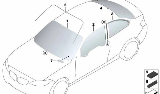 Cristal lateral trasero izquierdo OEM 51377404205 para BMW F22, F22N, F87, F87N. Original BMW.